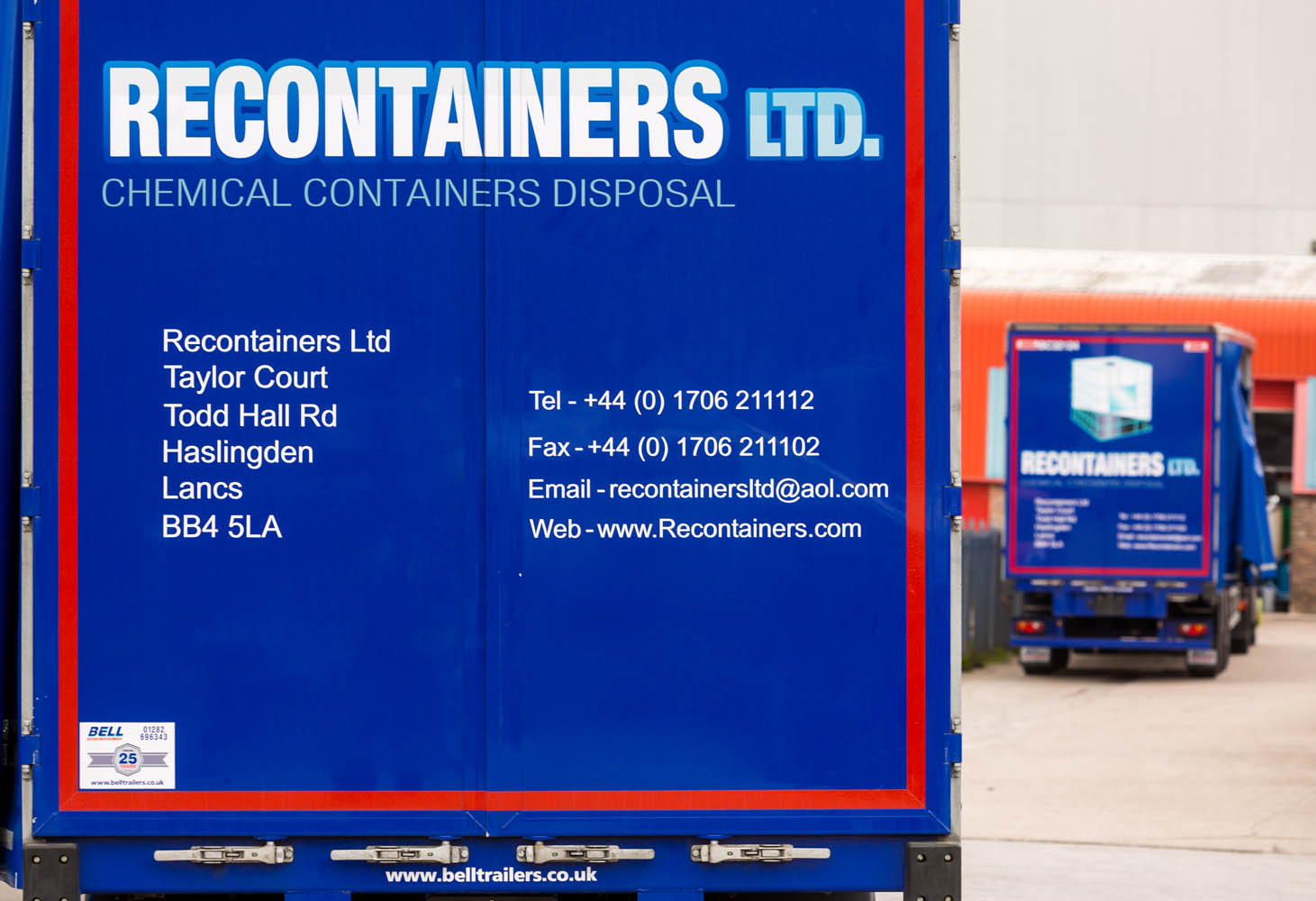 Two Recontainers lorries, fully loaded with reconditioned IBCs, ready for delivery to customers in the North of England
