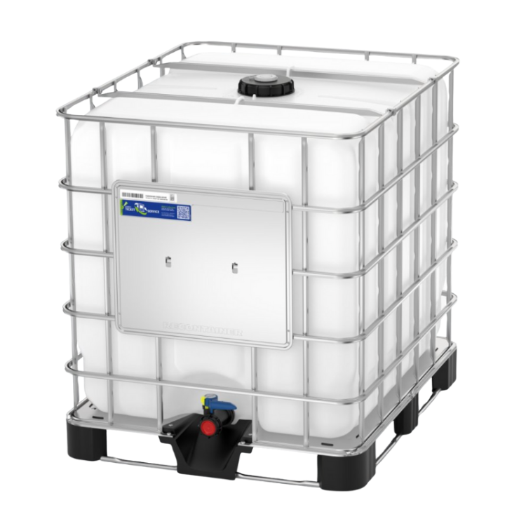 Schutz rebottled IBC in plastic pallet